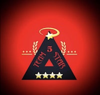 a logo with stars and a triangle on a red background