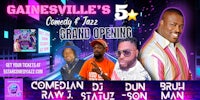 a flyer for ganesville comedy of jazz grand opening